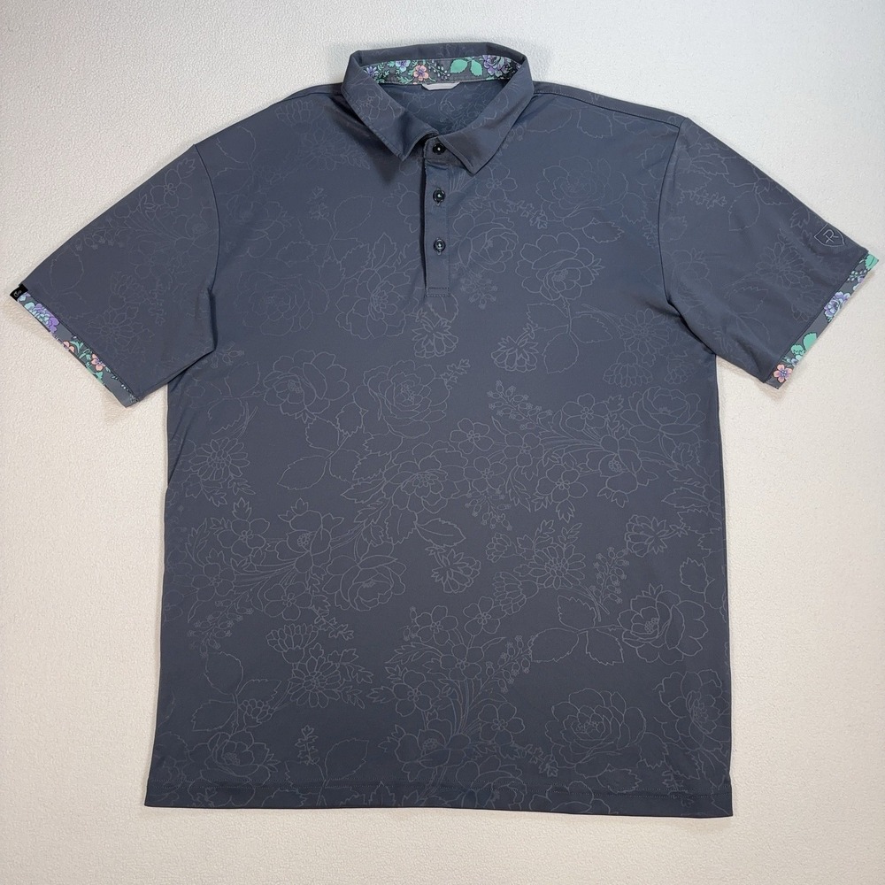Swannies Lingmerth‎ Golf Polo Men's L Gray Floral Stretch Performance